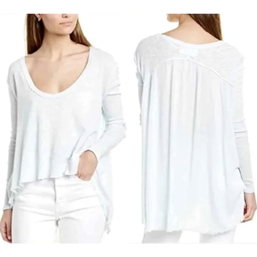 Free People Special TT Waffle Knit Hi/Low Oversized Flowing Top in Bleached Blue